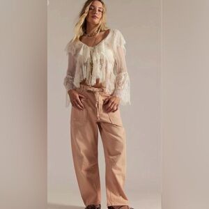 Free People Moxie Pull On Barrel Jeans We The Free Rope Tie Slouchy Paint Rose
